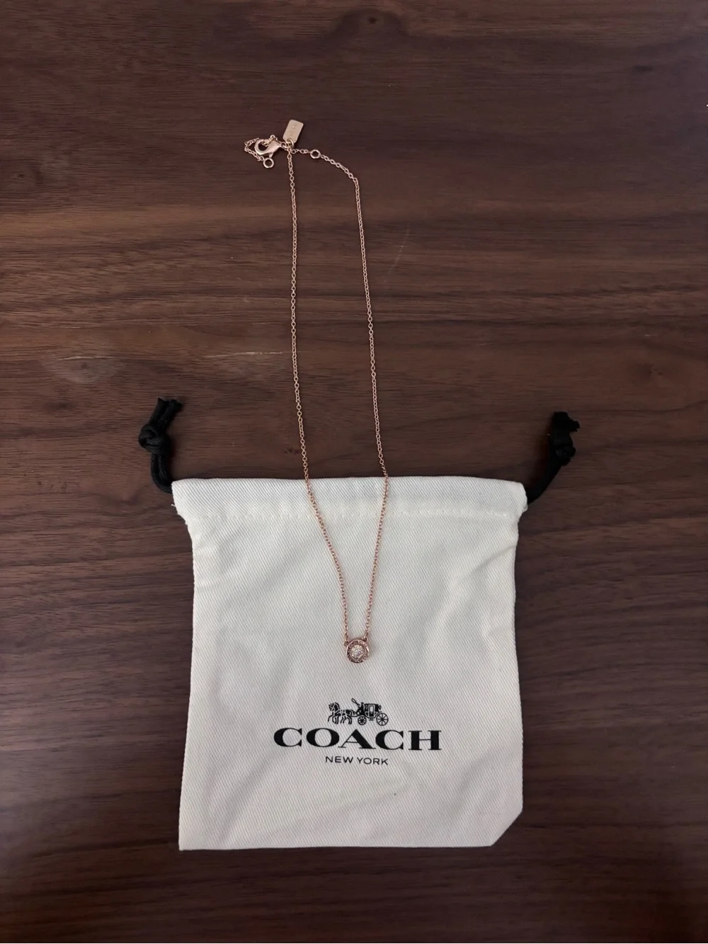 Coach Rose Gold Solitaire Pendant Necklace with Pouch